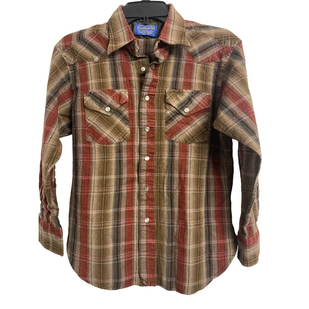 Pendleton‎ Kids Virgin Wool Plaid Pearl Snap Shirt Size L